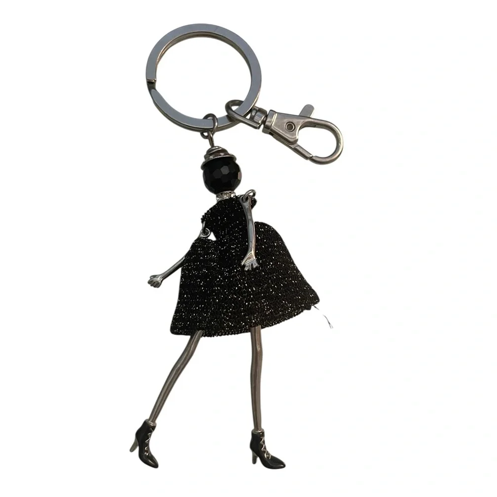 Fashion Doll Keychain Charm in Black Glitter, Sparkle Key ring - Picture 13 of 13